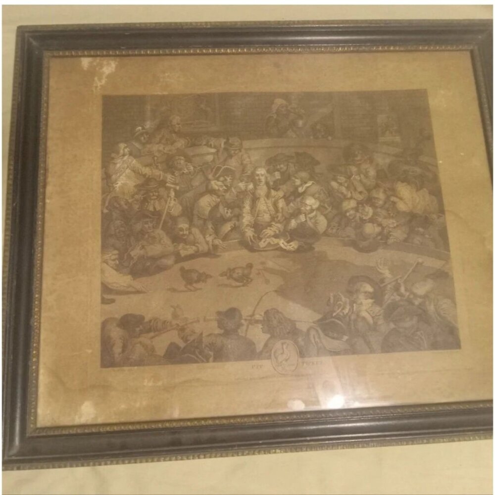 Antique Framed Print “Pit Ticket” by W.M. Hogarth – Vintage Artwork